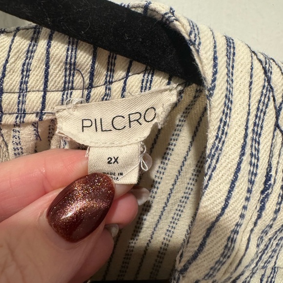 Pilcro Cream and Navy Striped Denim Dress Size 2X - Picture 10 of 14